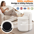 Vanity Chair with Storage, 360° Swivel Velvet Makeup Stool with Wave Backrest, Modern Round Upholstered Closet Stool, No Assembly for Bedroom, Dressing Room & Living Room, White
