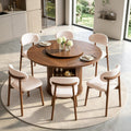 55.1” Round Dining Table Set for 6, Modern Kitchen Table Equipped with Storage Compartments and Sliding Doors, 7 Pieces Dining Table Chairs Set for Kitchen, Living Room (Walnut)