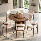 55.1” Round Dining Table Set for 6, Modern Kitchen Table Equipped with Storage Compartments and Sliding Doors, 7 Pieces Dining Table Chairs Set for Kitchen, Living Room (Walnut)