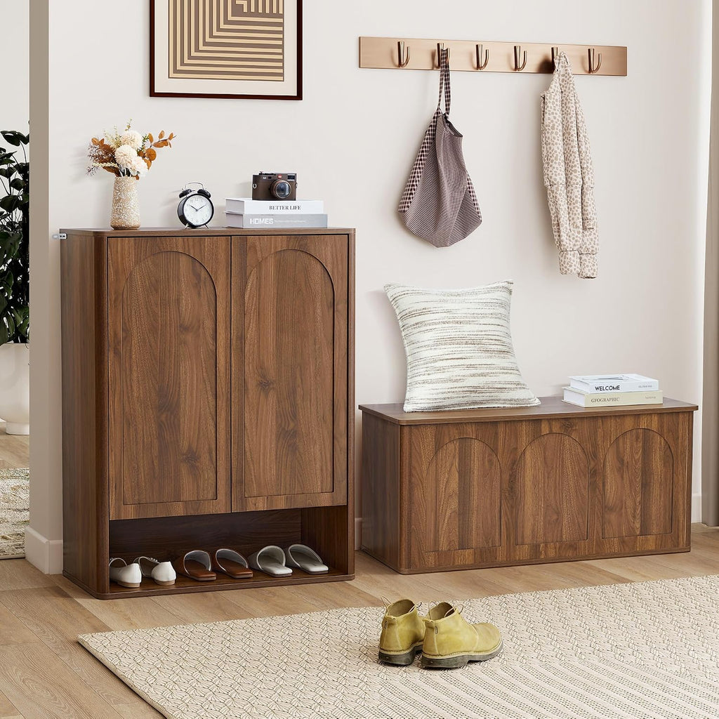 40''W 15''D Foot End of Bed Hidden Storage Bench with Lift Top Storage and Seating, Shoe Trunk Chest Bench Seat for Bedroom, Living Room, Entryway, Hallway, Under Window-Walnut