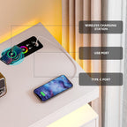 Gurexl 40" LED Buffet Cabinet with Wireless Charging Station,Auto Sensor RGB 20-Color Dimmable Sideboard with Human Body Induction,Sideboards Cabinet with 1 USB&Type-C Port and 3 Drawers