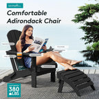 SERWALL Folding Adirondack Chairs with Dual Cup Holder, HDPE Adirondack Chairs Set of 4, Plastic Outdoor Chairs,Black