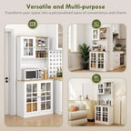 HOMCOM Kitchen Pantry Storage Cabinet, 72" Freestanding Cabinet with Hutch, Large Countertop, Glass Doors and Adjustable Shelves for Dining Room, Off White