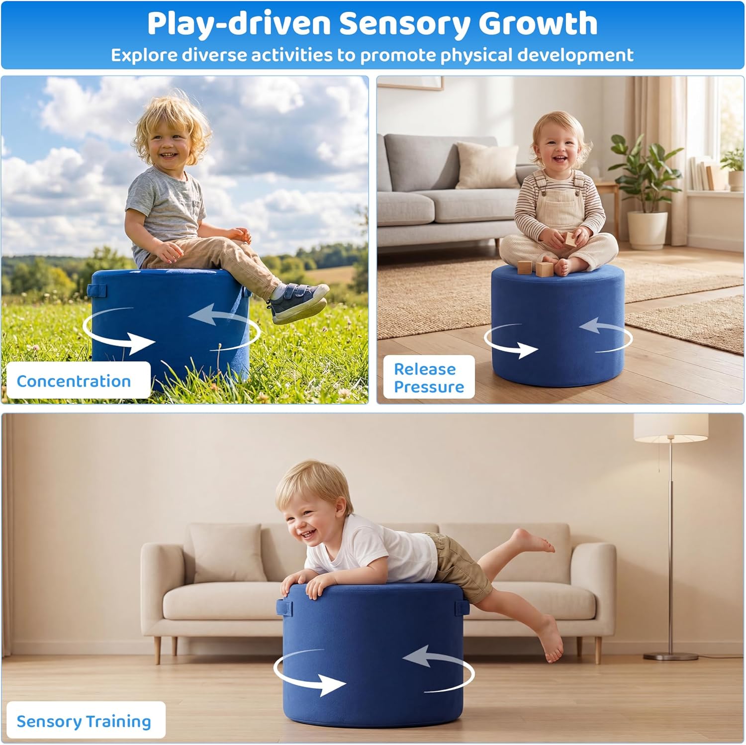 BALAPET Flexible Seating Classroom Wiggle Stool for Kids,360° Children's Swivel Stool, High-Density Foam Sensory Seat Cushion, Flexible Seating for Classroom Elementary, Non-Slip Base