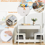GTOLV Kids Table and Chair Set, 3 in 1 Wooden Activity Table with Storage Drawer for Toddlers Drawing, Reading, Crafts, 2 in 1 Detachable Tabletop Table Set for Nursery, Playroom (Gray)