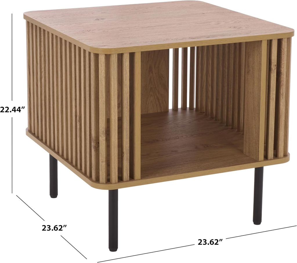 SAFAVIEH Home Collection – Kiyoshi Square Accent Table, Oak Finish & Black Metal Legs, Modern Accent Table for Living Room or Bedroom (ACC3600A)