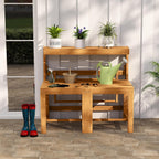 Tangkula 3-in-1 Convertible Bench Bar Table, Space-Saving Patio Convert A Bench with Balcony Plant Rack Design, Outdoor Folding Table and Chairs Set for Garden Porch & Backyard