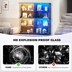BROTTAR Display Cabinet with Glass Doors, 4-Tier Curio Cabinet with Transparent Full-Display Surface, 65" Glass Display Case with 3 Color Lights for Collectibles, Clear Case with Human Sensor Black