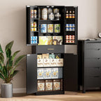 71" Tall Kitchen Pantry Storage Cabinet with 4 Doors & Drawer, Adjustable Shelves, Farmhouse Cupboard, Freestanding Cabinet with Door Shelves for Dining Room/Living Space, Black