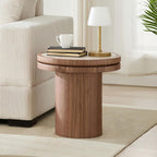Round End Table, 19.49'' Mid Century Modern Faux Marble Side Table, Circle Bedside Tables Drink Table Wood Nightstand for Small Spaces, Living Room Walnut