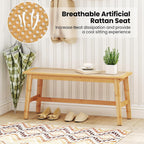GOFLAME 39.5” Bamboo Dining Bench with Rattan Seat, Farmhouse End of Bed Bench for Bedroom, Boho Accent Bench Seat for Entryway, Living Room, Dining Room, 660 LBS Load Capacity