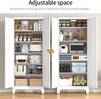 75.3" Tall Metal Kitchen Pantry Storage Cabinet with 5 Adjustable Shelves & 2 Doors, Large Freestanding Organizer Cabinet for Kitchen, Bathroom,Diningroom（White）