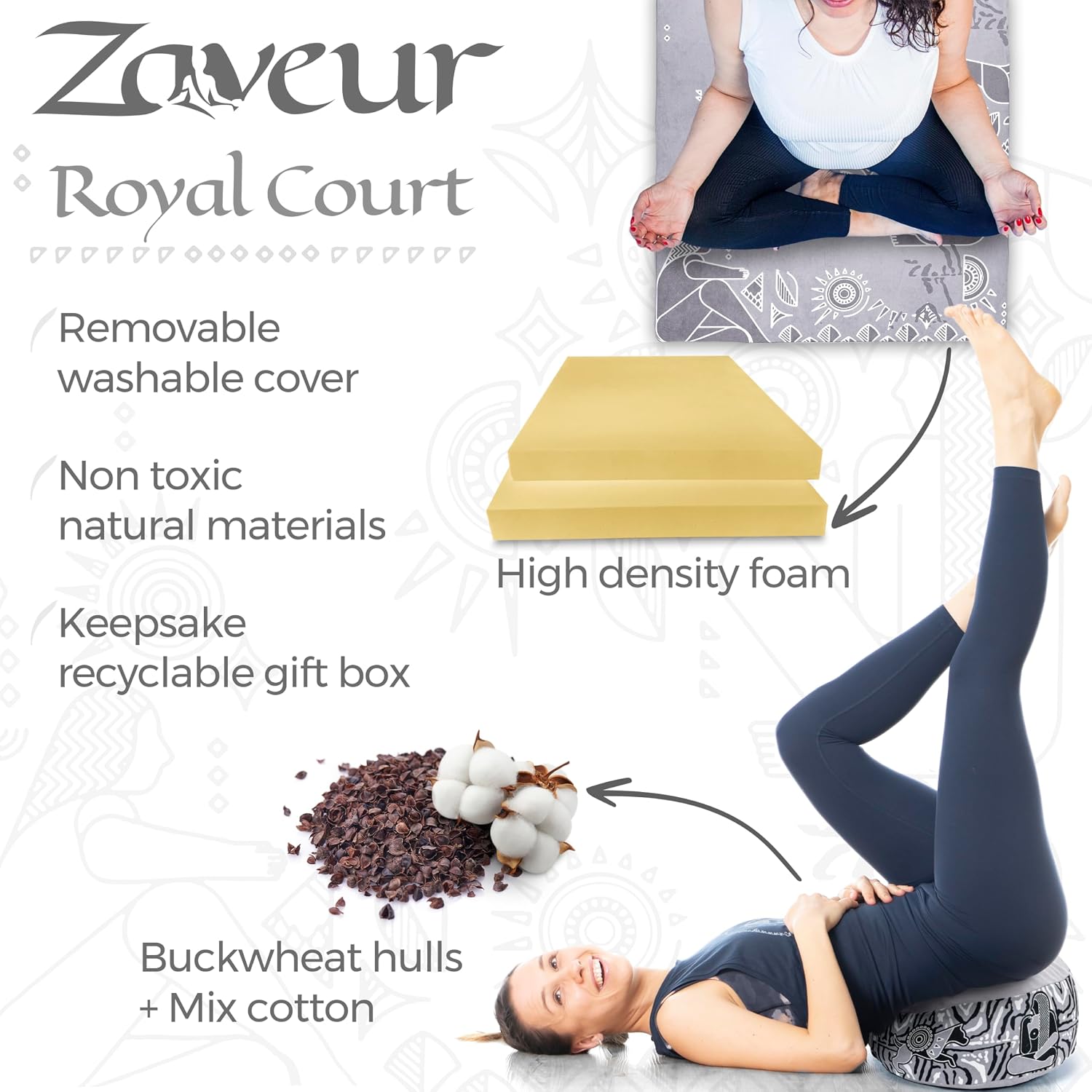 Zaveur Royal Court Meditation Mat With Velvet Cover - 24" x 24" Square Zabuton Thick Yoga Mat - Non Slip Exercise Mat for Home Workout - Thick Foam Exercise Floor Mat for Zafu or Bench