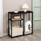 HOOBRO Narrow Console Table with Storage Basket, 29.5" Small Entryway Table with 3-Tier Storage Shelves, Behind Couch Sofa Table, Hallway Table for Living Room, Black and Beige BB60XG01