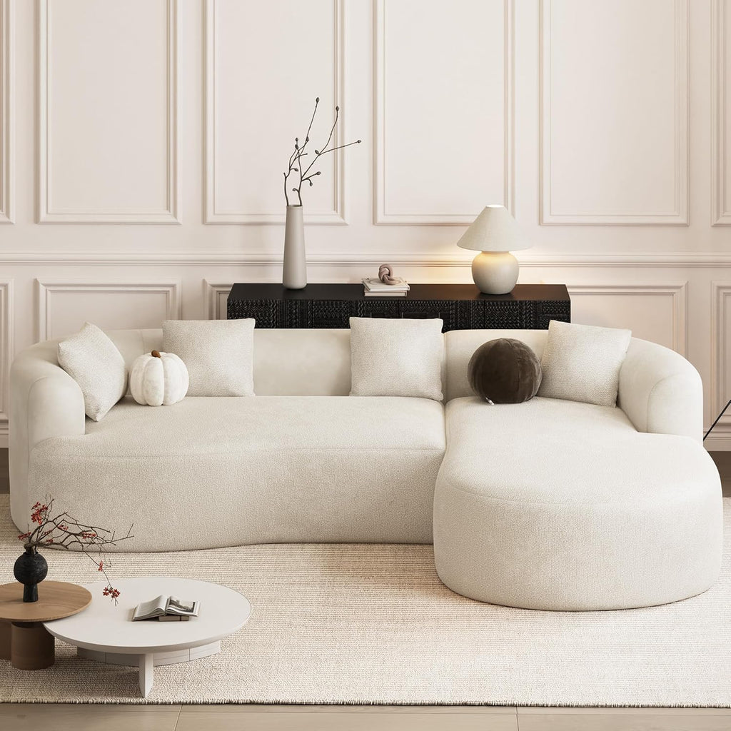 ONEMMLION Boneless Couch for Living Room, 111" Oversized Sectional Comfy Sofa with Right-Facing Chaise, Luxury Modern Curved L Shape Couch with Extra Deep Seat, No Asembly Required, Beige White