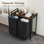 Laundry Sorter, Freestanding Black Hamper Basket, 2 Section Organizers and Storage, Pull-Out Fabric Bags, 100lb Capacity MDF Shelf, Metal Frame, 48L Bags, 26.8x13x28.5 Inch