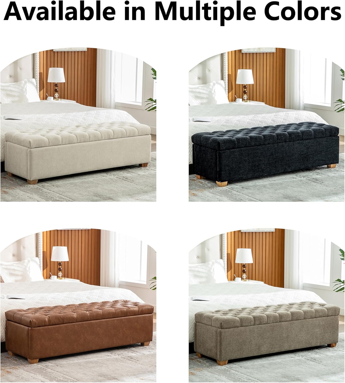 60.24" Bedside Ottoman Bench with Storage,Button Tufted Storage Benches for Bed End,Chenille Bench with Seating and Storage for Entryway,Bedroom,Living Room,Window (Beige, 60.24)
