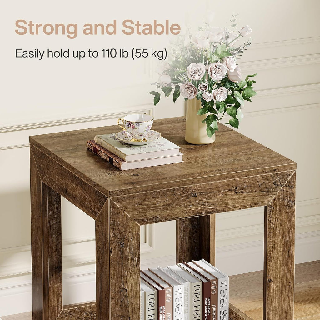Tribesigns Farmhouse End Table, 20" Large Square Side Table with Storage Shelf, Rustic Wood Nightstand for Bedroom, Living Room, and Office, Easy Assembly (Rustic Brown, 1PC)