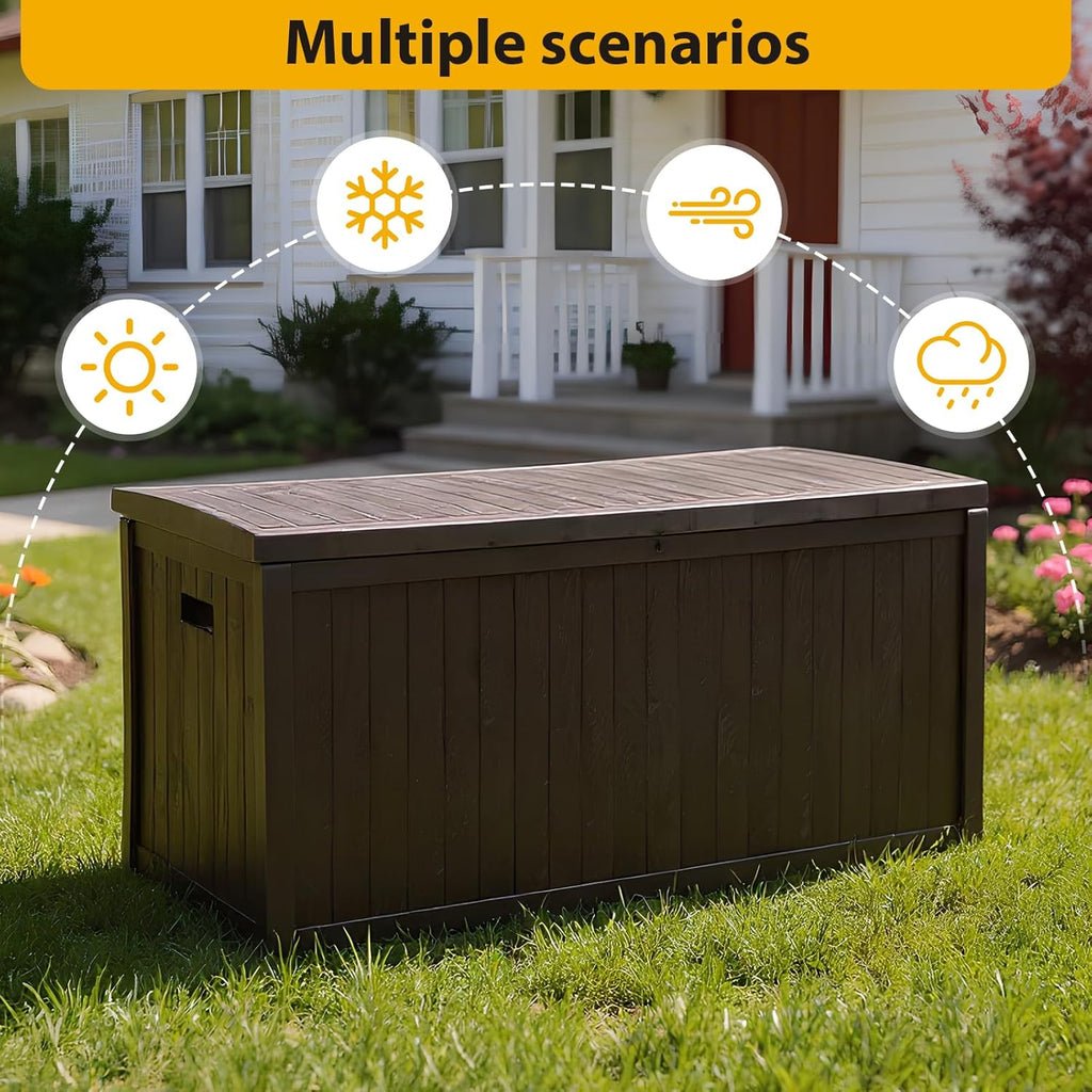 Large Lockable Waterproof Outdoor Storage Bench, Patio Storage Box Container for Furniture Cushions, Garden Pool Yard Tools Organization