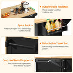 Yaheetech Kitchen Island Cart with Drop Leaf, Kitchen Breakfast Bar on 5 Universal Wheels with Storage Cabinet, Rubberwood Top, 3 Drawers, Spice Rack for Dining Room, 49W x 29.5D x 36H, Black