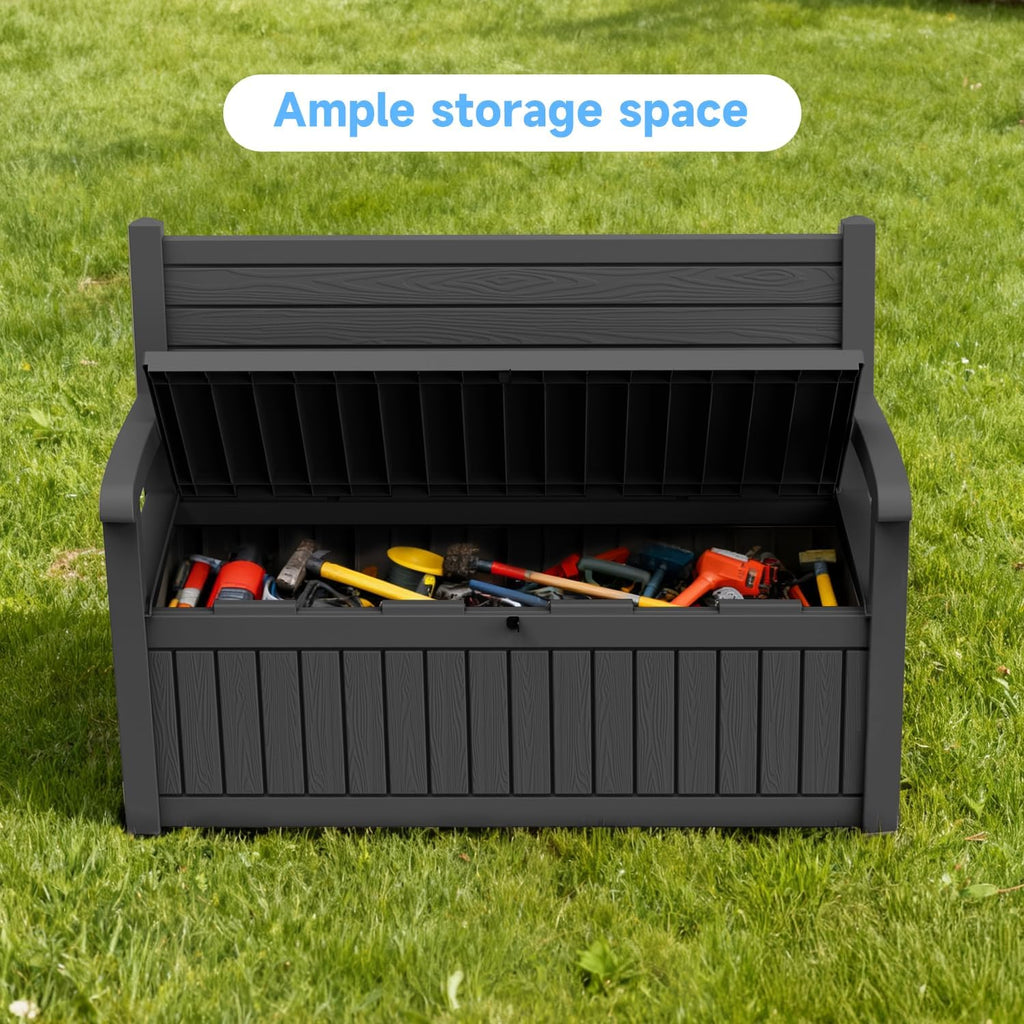 AmaVins 70 Gallon Outdoor Storage Bench Deck Box, Waterproof Lockable, Outdoor Storage Furniture for Patio, Garden, Porch (Black)