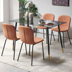 Dining Chair Set of 4, Upholstered PU Leather Seat with Black Metal Legs,Modern Comfortable Kitchen Chair, Curved Backrest Dining Chair for Dining Room Living Home(Mid-Century Brown)