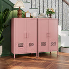 42" H Pink Metal Cabinet with 2 Adjustable Shelves, Metal Coffee Bar & Buffet Sideboard Cabinet with 2 Doors for Home,Dining Room, Kitchen,Assembly Required