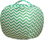 Posh Stuffable Kids Stuffed Animal Storage Bean Bag Chair Cover - Childrens Toy Organizer, X-Large 48" - Pattern Chevron Green and White