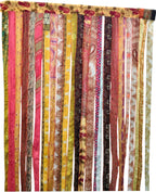 ETHINUMATIC®️ Recycled Silk Sari Ribbon Door Curtain, Bohemian Boho Room Divider, Rod Pocket, Handmade, 80x48 Inch (Yellow)