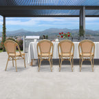 PURPLE LEAF Outdoor Dining Chair Set of 4 Patio French Aluminium Frame in Champagne Finish with Amber & White Woven Rattan for Indoor Kitchen Deck Bistros Cafe Restaurant
