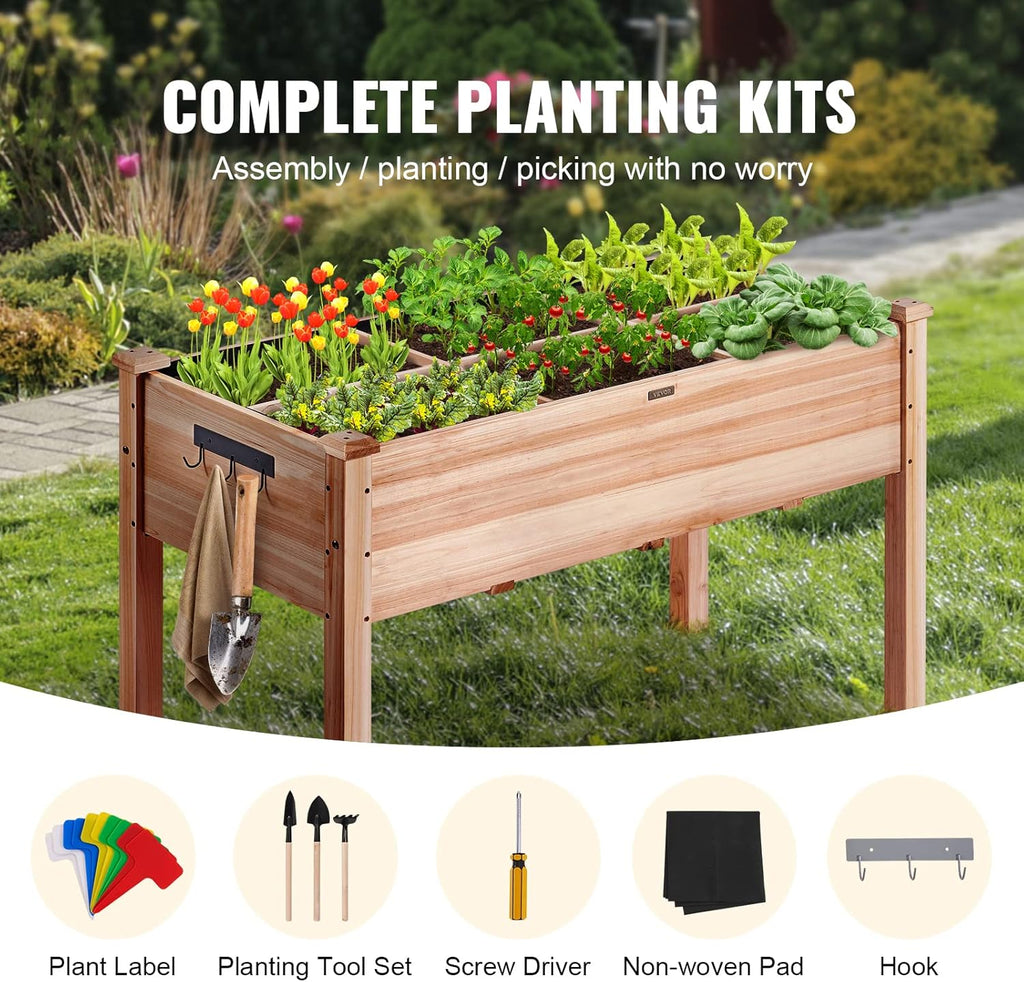 VEVOR Raised Garden Bed 48x24x30in with Sturdy Legs, High End Natural Fir Wood Planter Box Elevated Planting Stand for Backyard/Garden/Patio/Balcony w/Non -Woven Liner & 1 Set of Tool, 220lb Capacity