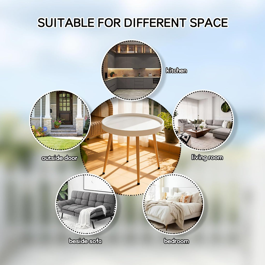 Detachable Round Coffee Table, Modern Side Table with Removable Tray Top, Small Accent End Table for Living Room, Bedroom, Balcony, White