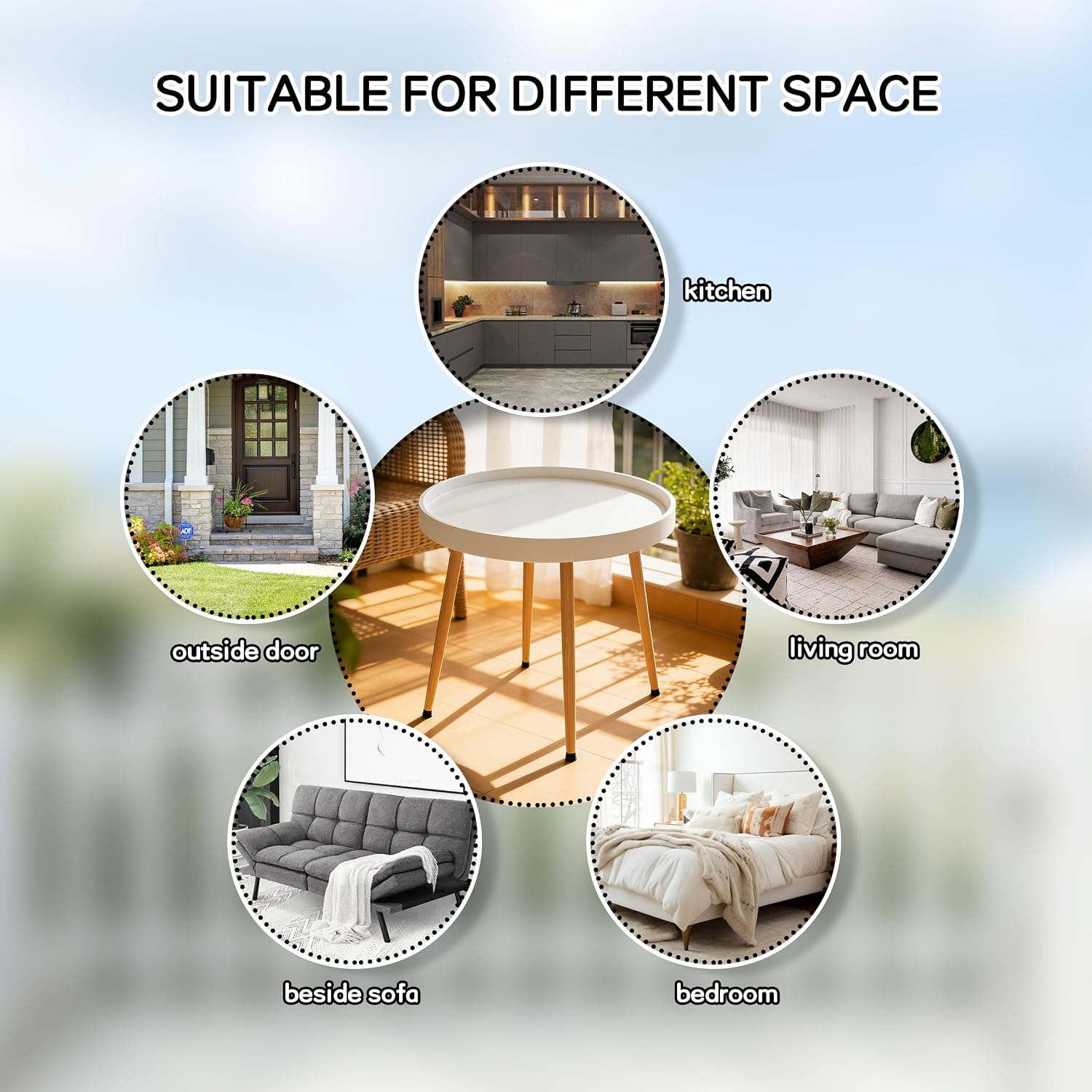 Detachable Round Coffee Table, Modern Side Table with Removable Tray Top, Small Accent End Table for Living Room, Bedroom, Balcony, White