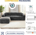 Shintenchi 103" Boneless Couches for Living Room with 2 Cup Holders,L Shaped Modular Sectional Sofa Set,No Assembly Needed Plush Corduroy Living Room Set,Dark Gray