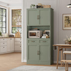 HOSTACK 71“ Tall Kitchen Pantry Storage Cabinet, Modern Kitchen Hutch Bar Cabinet with Microwave Stand, Wood Buffet Sideboard with Hutch, Cupboard with Drawers, Shelves for Dining Room, Green