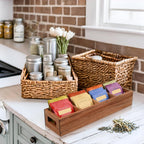 Acacia Wood Tea Bag Organizer with 4 Slots – Tea Bag Holder and Tea Organizer, Sugar Packet Storage for Countertops
