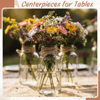 Vintage Glass Flower Vase, Farmhouse Glass Centerpiece Vases Mason Jars for Weddings, Parties & Home Decor Bulk (6, Transparent)
