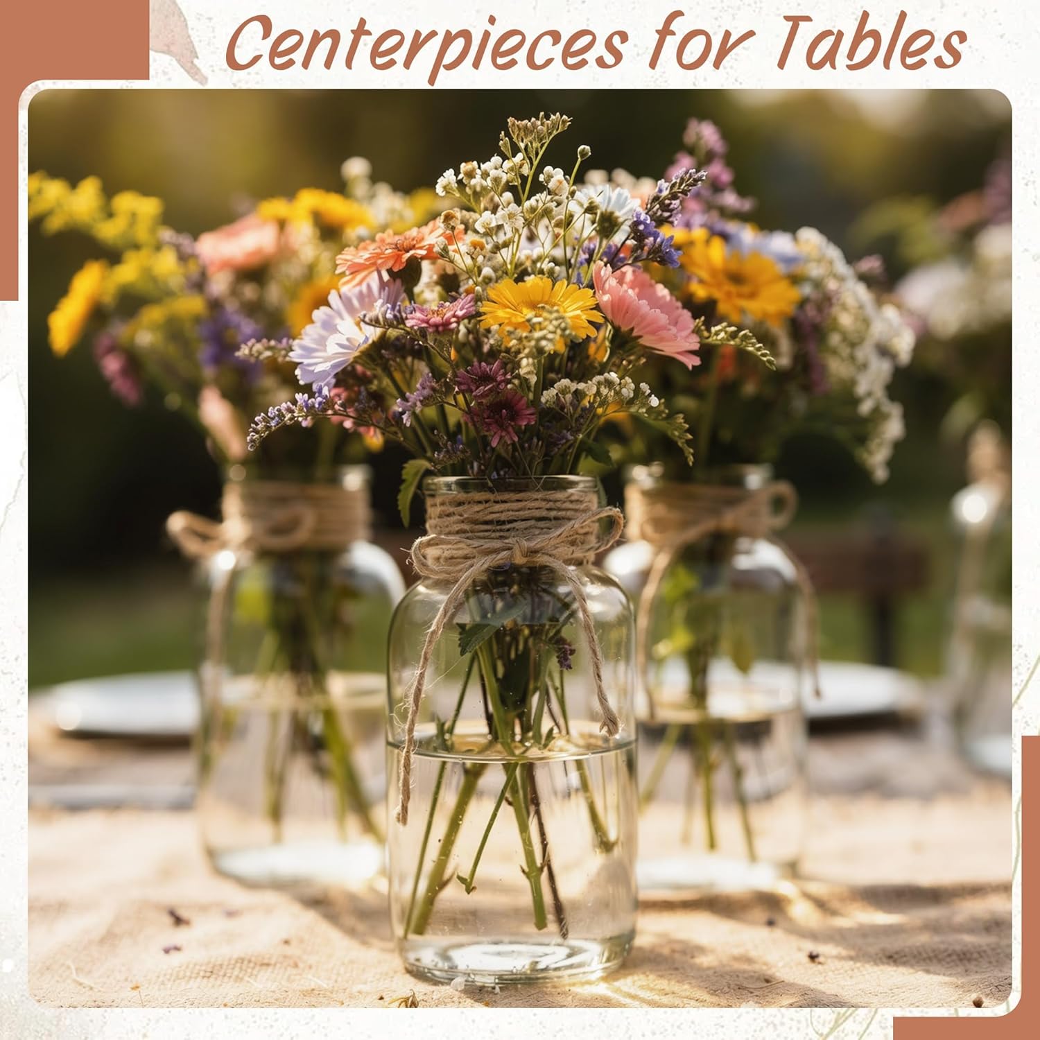 Vintage Glass Flower Vase, Farmhouse Glass Centerpiece Vases Mason Jars for Weddings, Parties & Home Decor Bulk (6, Transparent)