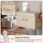 GRANNY SAYS Stoarge Basket with Lid, Decorative Storage Boxes, Closet Storage Bins for Clothes, Collapsible Stackable Organization, Ivory White&Khaki, 2-Pack