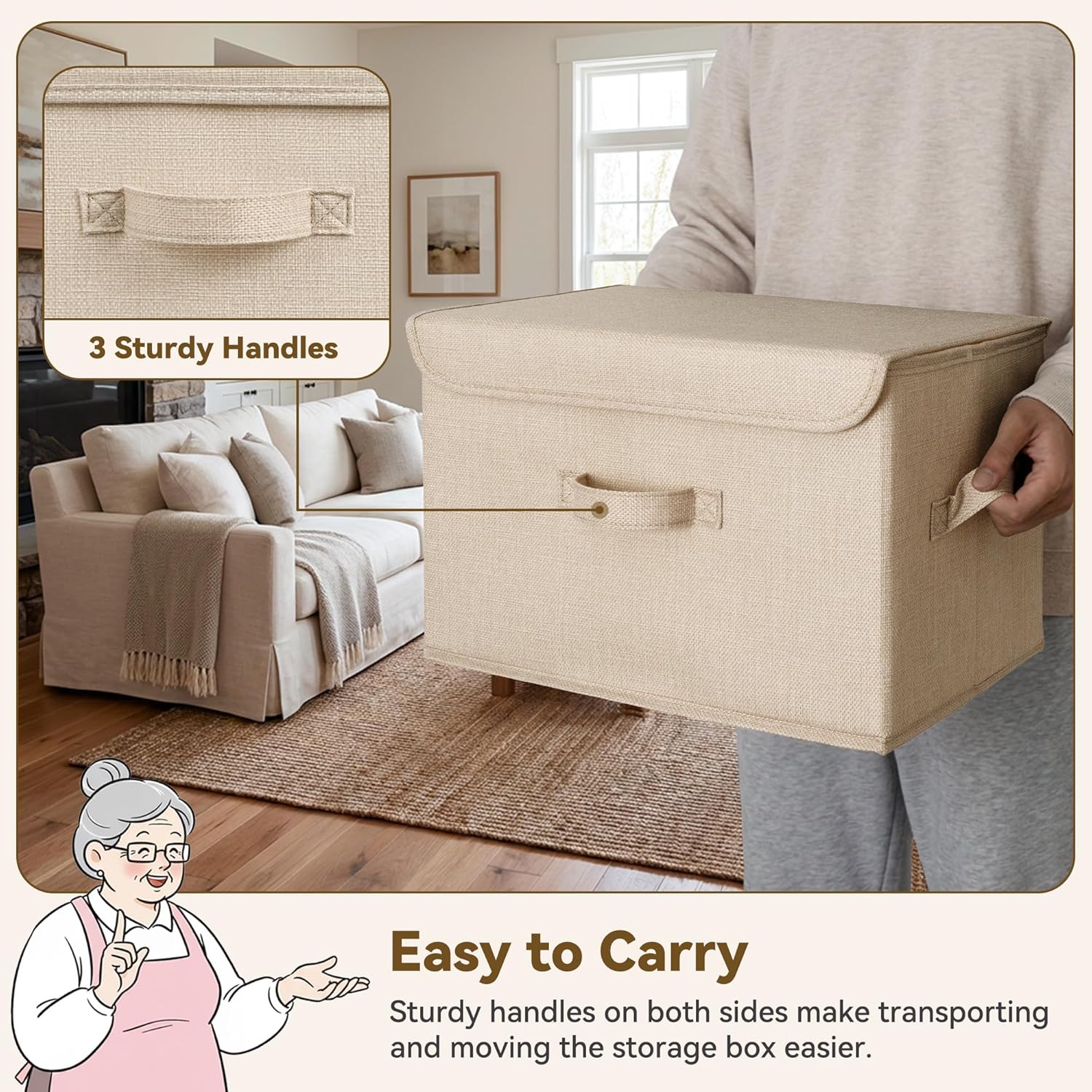 GRANNY SAYS Stoarge Basket with Lid, Decorative Storage Boxes, Closet Storage Bins for Clothes, Collapsible Stackable Organization, Ivory White&Khaki, 2-Pack