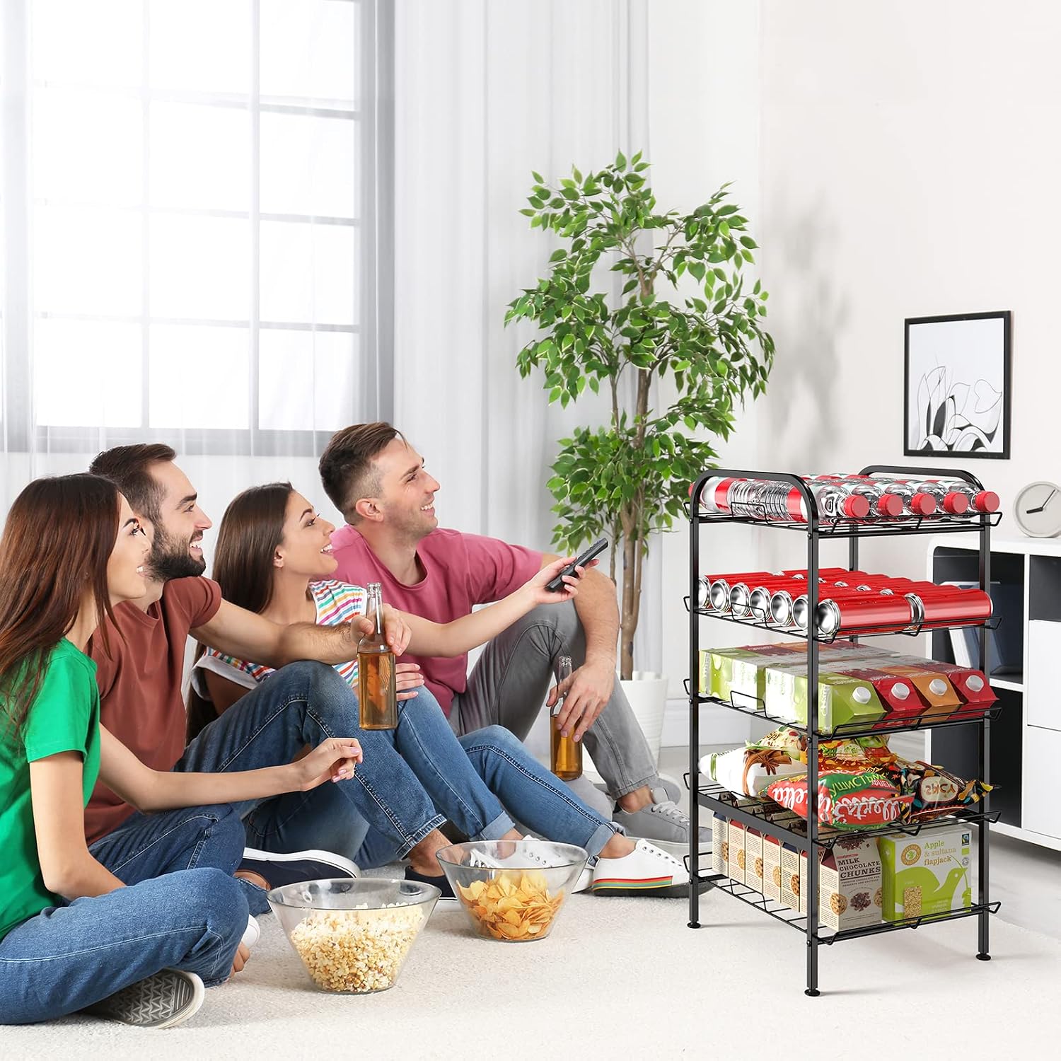 Water Bottle Organizer 5 Tier FreeStanding Water Bottle Storage Shelf Adjustable Water Bottle Holder Stand Metal Beverage Can Rack for Pantry Kitchen Party Black