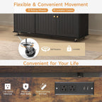 ONBRILL 60" Kitchen Island with Power Outlet & Drop Leaf, Rolling Island with Spice Rack & Towel Rack, Kitchen Island Cart with Trash Storage Cabinet, Island Table for Kitchen, Black+Rustic Brown