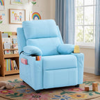 Korser Kids Recliner Chair, PU Leather Toddler Recliner with Cup Holder, Kid Recliner Sofa with Footrest, Push Back Child Reclining Chair with Side Pockets for Children Boys Girls Room, Blue