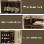 Wine Cabinet with 12 Wine Bottle Racks, 70'' Wine Bar Cabinet Bar Cabinet Tall with Storage, Modern WoodenTall Liquor Cabinet with Glass Holder for Home, Brown
