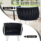 Velvet Dining Chairs Set of 4, Woven Upholstered Side Chairs with White Metal Legs, Modern Accent Chairs Kitchen & Dining Room Chair for Bedroom Living Room (Black + White Legs, Set of 4)