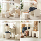 Ottoman Vanity Stool Chair Small Footstool Seating Backless Modern Foot Rest Teddy Velvet Ottoman Set of 2 for Makeup Room Living Room Bedroom Entryway,White (2-in-1)