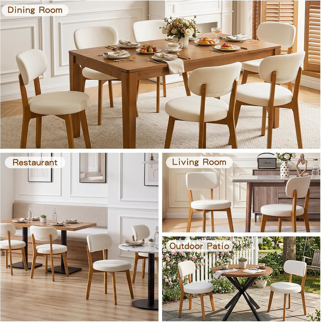 Furniliving Mid Century Modern Dining Chairs Set of 6, 300 lbs Capacity Upholstered Linen Kitchen Chairs with Solid Natural Wood Frame and Ergonomic Curved Back, Beige