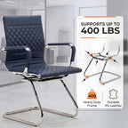 HNY Office Desk Chair No Wheels Set of 8 - PU Leather Waiting Room Chairs with Arms - Conference Room Chairs 400LB Capacity Sled Base, Reception Chair for Home Office, Lobby, School Navy Blue