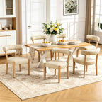 RNKSFX Modern Dining Chairs Set of 6, Faux Leather Upholstered Kitchen & Dining Room Chairs, Mid Century Modern Wooden Dining Chairs Oversized Sturdy Rounded Chairs Curved Back, Beige