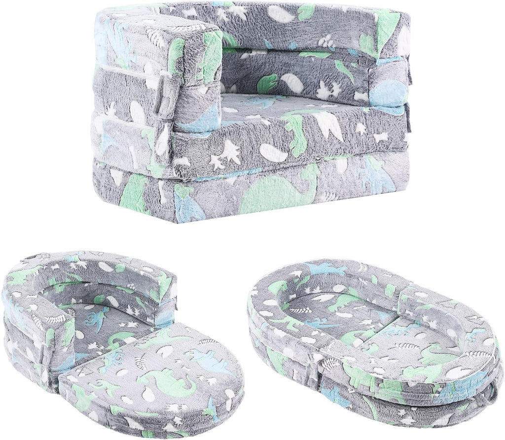 Tiita 3-in-1 Kids Sofa Bed, Comfy Couch Plush Toddler Chair Bed, Convertible Toddler Travel Beds, Folding Kids Couch with Washable Cover Carrying Handle for Girls and Boys